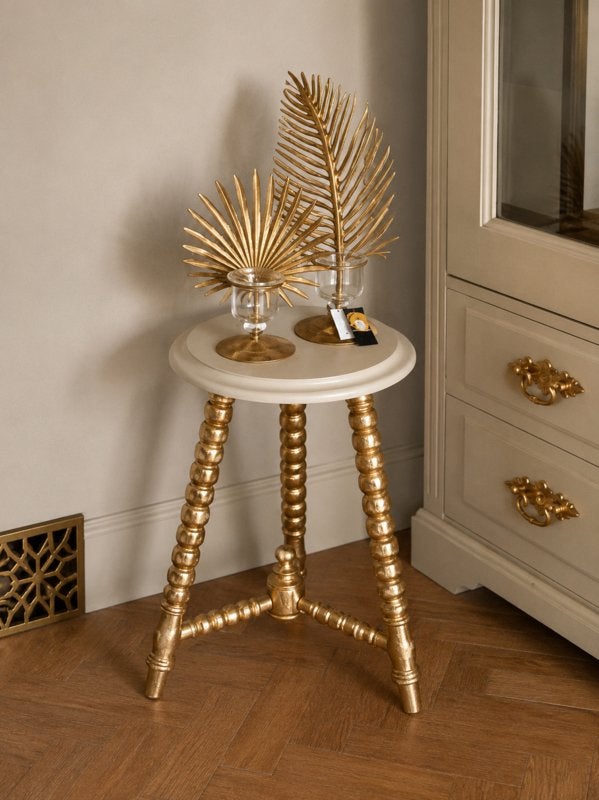 Klein vintage tafeltje Hotel Chique beige goud tafel VdlM, Ophalen