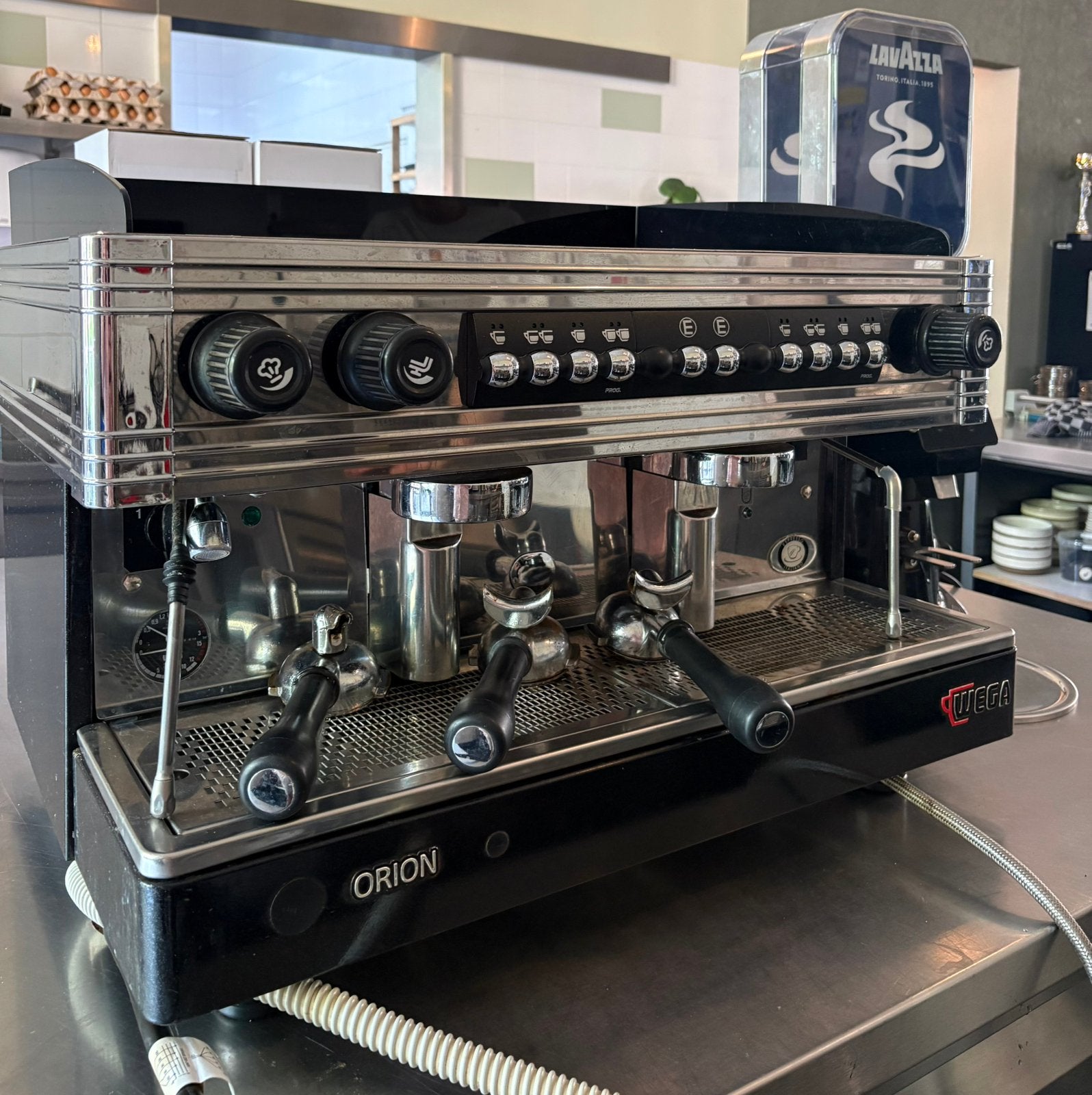 Wega Orion 2-groeps espresso + Fiorenzato F64 Evo set, Ophalen, Gebruikt, Koffie en Espresso