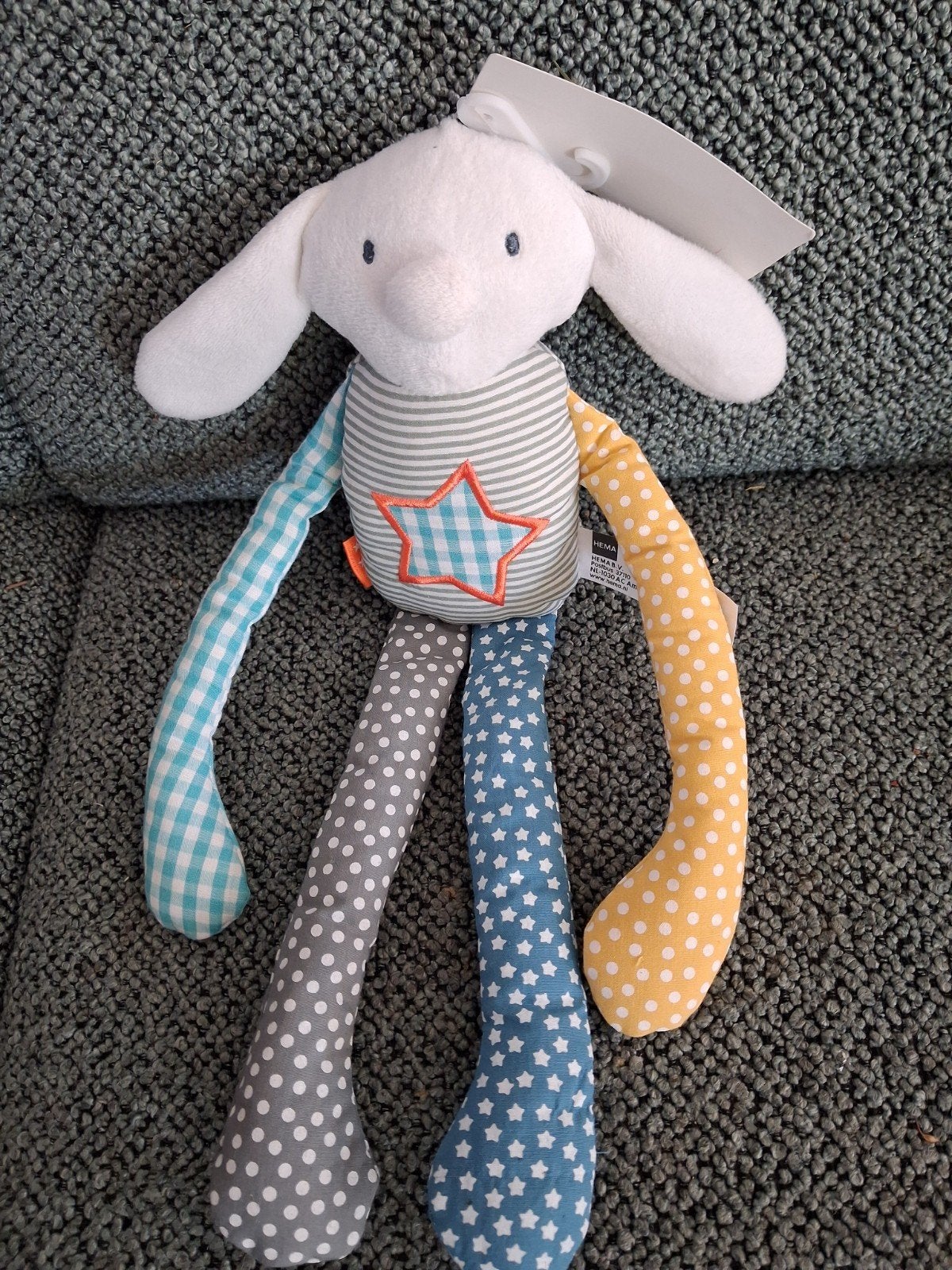 Konijn Jack slungelkonijn van Hema gele arm ster op buik, Hema, Ophalen of Verzenden, Wasbaar, Middelgroot (20 tot 80 cm)