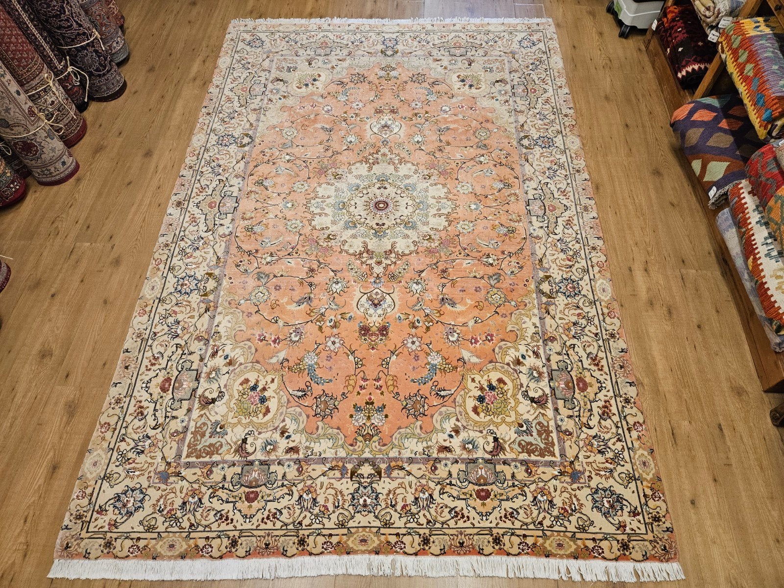 Vintage handgeknoopt perzisch tapijt tabriz 50raj 313x204, Info@SlatsAntiek.nl, Tweedehands, Perzisch, 200 cm of meer