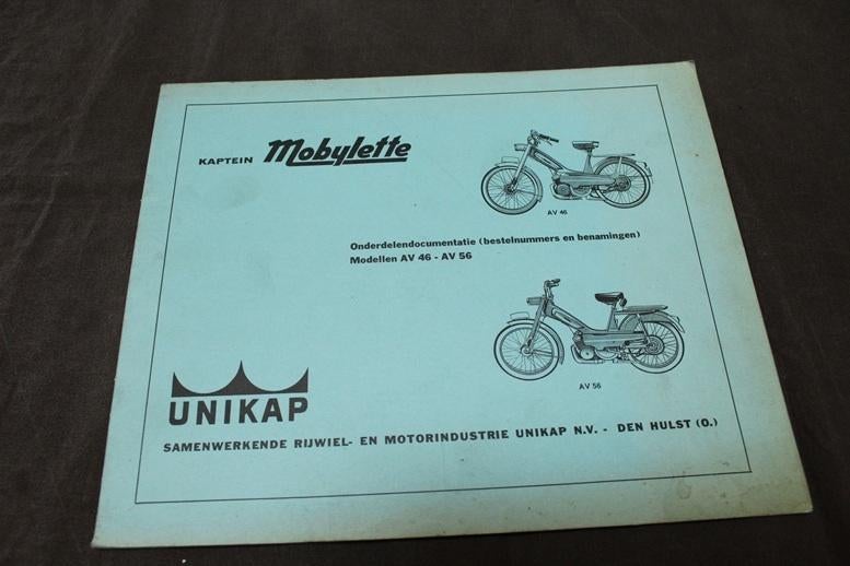 Kaptein Mobylette AV46 AV56 1970 bromfiets onderdelen boek, Fietsen en Brommers, Handleidingen en Instructieboekjes, Gebruikt