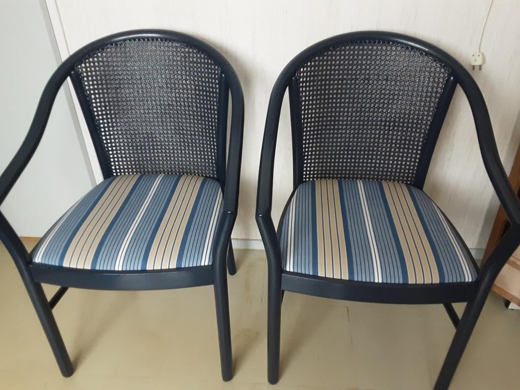Set van 4 blauwe leunstoeltjes met gestreepte zitting, Ophalen, Gebruikt, Blauw, Vier