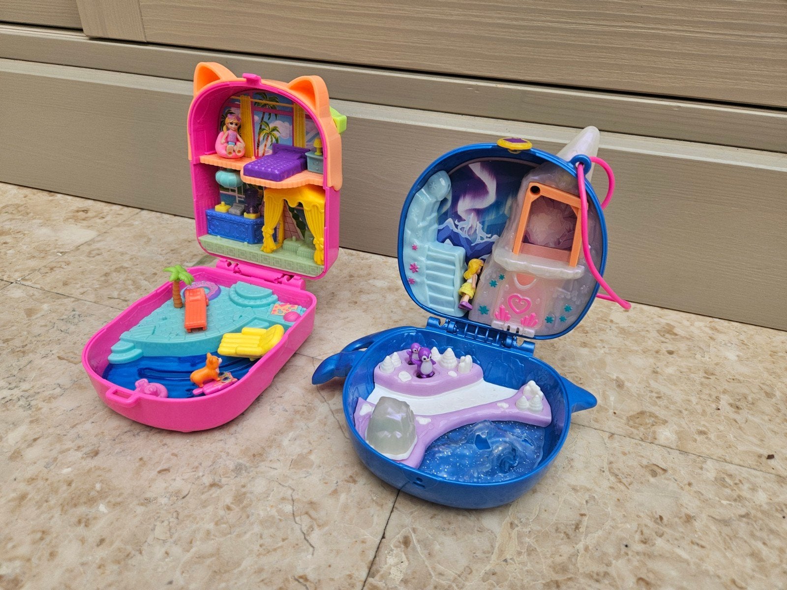 Polly Pocket Speelsets: Dolfijn en Kat Rugzak, Ophalen of Verzenden