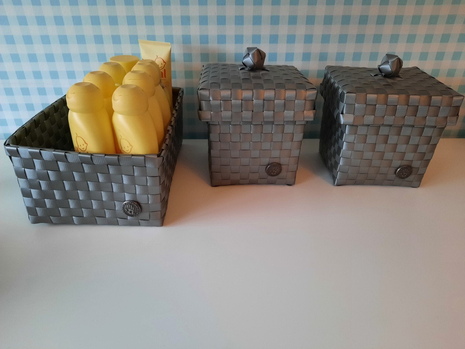 3 grijze kunststof mandjes, Ophalen of Verzenden