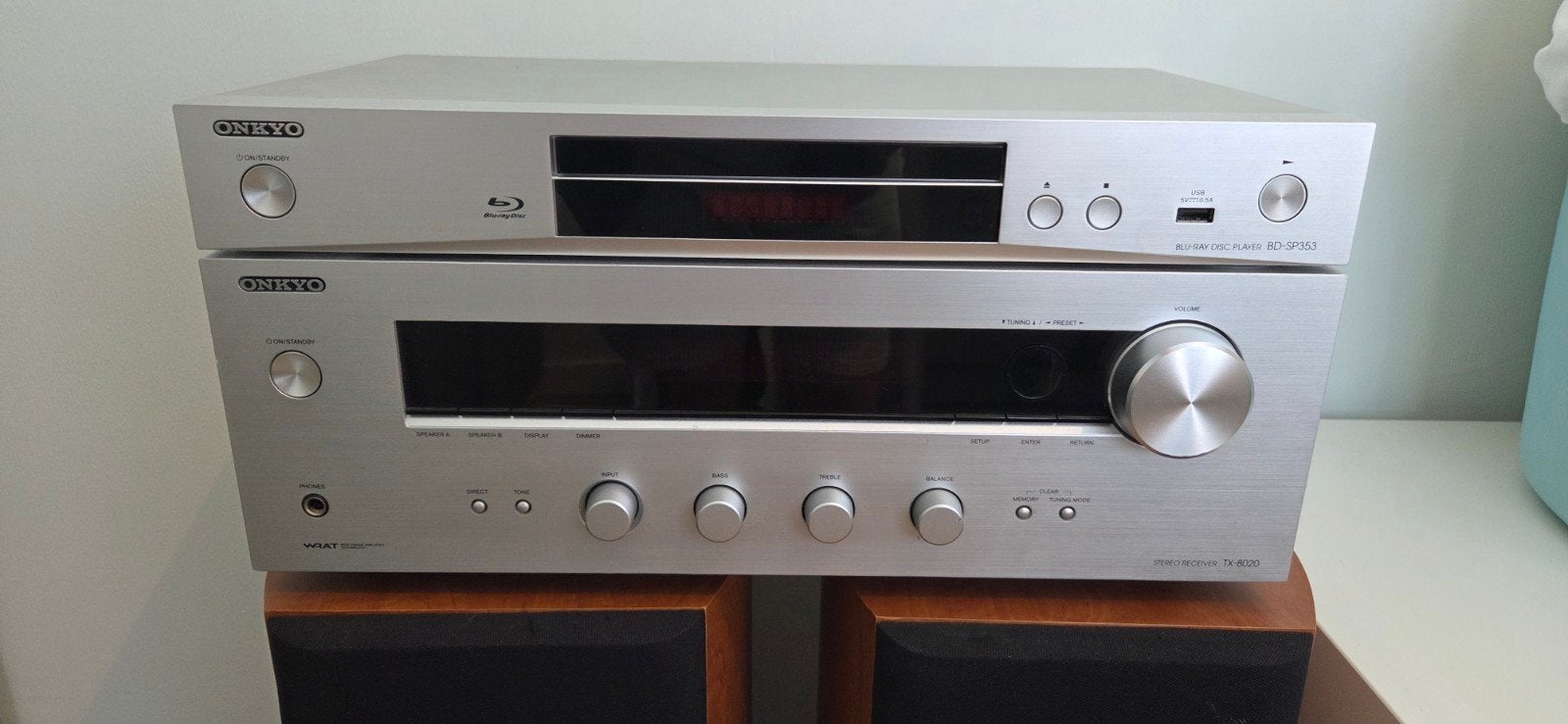 Onkyo TX-8020 stereo rec., Wharfedale diamond 9.4 speakers, Gebruikt, Losse componenten, Tuner of Radio, Ophalen