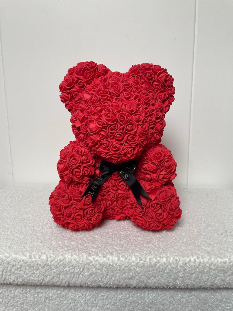Rozenbeer - Rode Rozen Teddybeer met Zwart Lint, Ophalen of Verzenden, Zo goed als nieuw