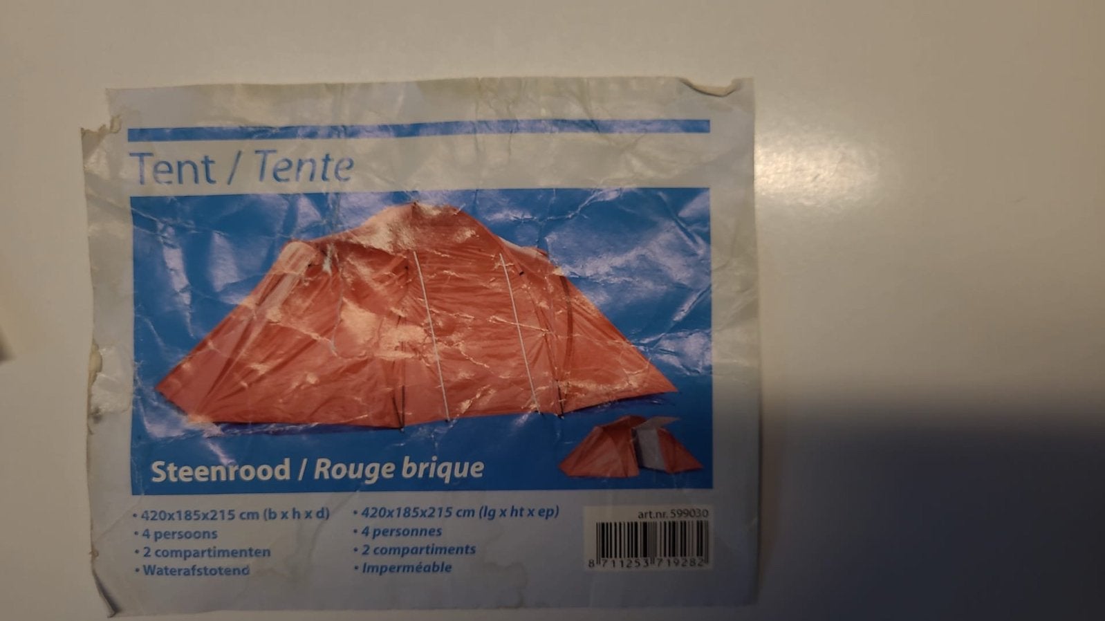 Steenrode 4-persoons tent 2 compartimenten 4,20x1,85x2,15, Ophalen of Verzenden, Gebruikt, Tot en met 4