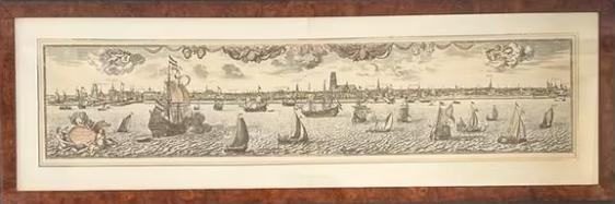 Gravure van Rotterdam met schepen, Antiek en Kunst, Kunst | Etsen en Gravures, Ophalen of Verzenden