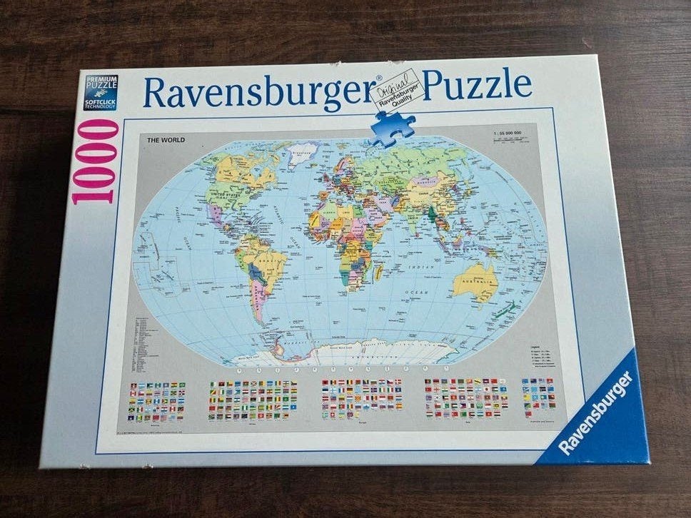 Ravensburger Legpuzzel Wereldkaart 1000 stukjes, Ophalen of Verzenden, 500 t/m 1500 stukjes, Zo goed als nieuw, Legpuzzel
