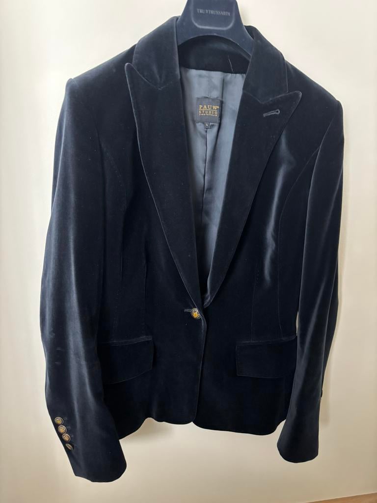 Pauw blazer donderblauw fluweel, Ophalen of Verzenden, Zo goed als nieuw, Maat 38/40 (M), Zwart