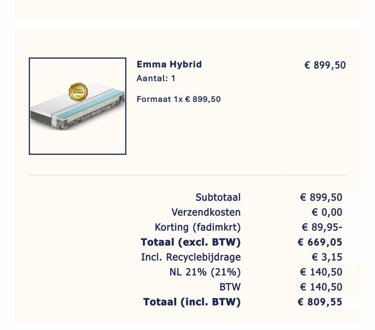 Emma Hybrid matras, Ophalen, Zo goed als nieuw
