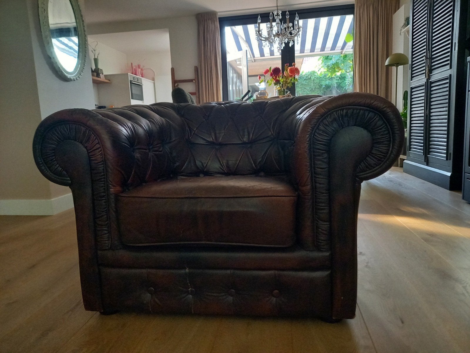 Chesterfield stoel Vintage, Huis en Inrichting, Ophalen, Gebruikt, Vintage, 100 tot 125 cm
