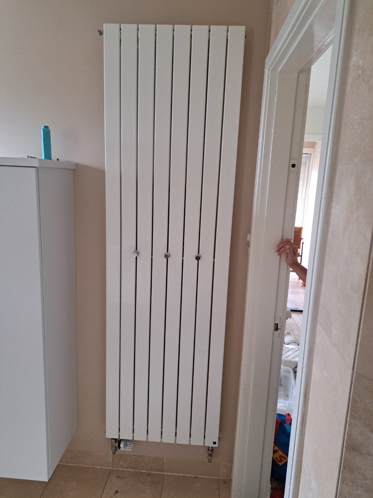 Moderne verticale badkamer radiator, wit, Ophalen, Gebruikt, Radiator, Minder dan 60 cm