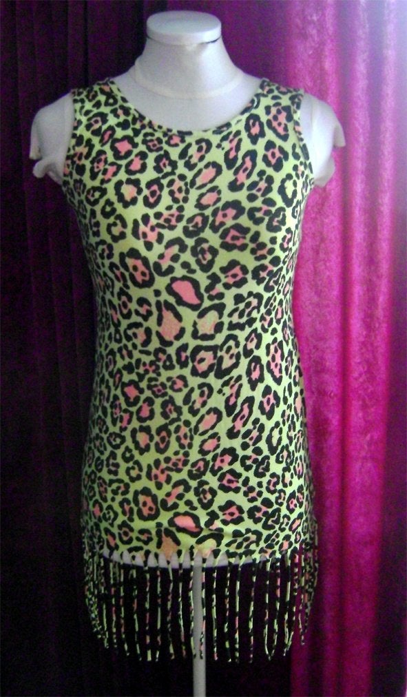 fluor panther print mini jurk goth punk rave rock retro sexy, Zo goed als nieuw, Panther print fluor rave, Meerkleurig, Verzenden