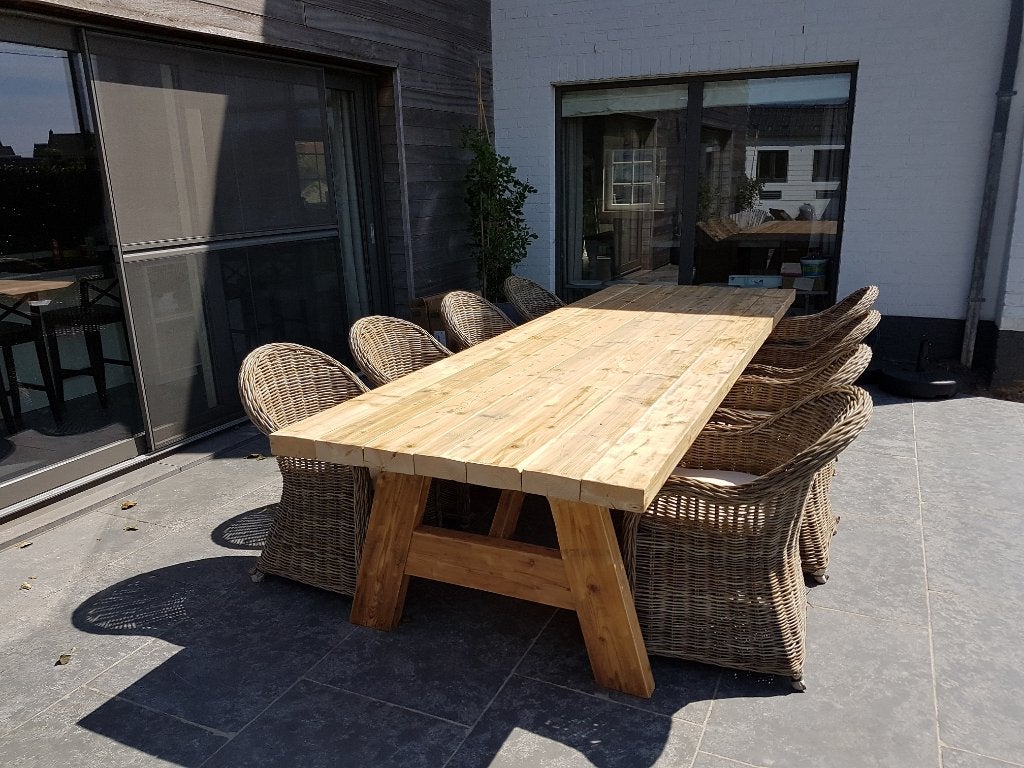 Picknicktafel tuintafel balken sloophout of hardhout op maat, Tuin en Terras, Picknicktafels, Ophalen, Nieuw, Rechthoekig, Hout