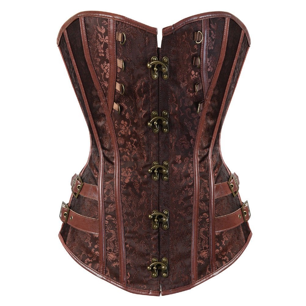 Dames bruin steampunk korset leren gothic punk leer vrouwen, Verzenden, Bruin, Body of Korset