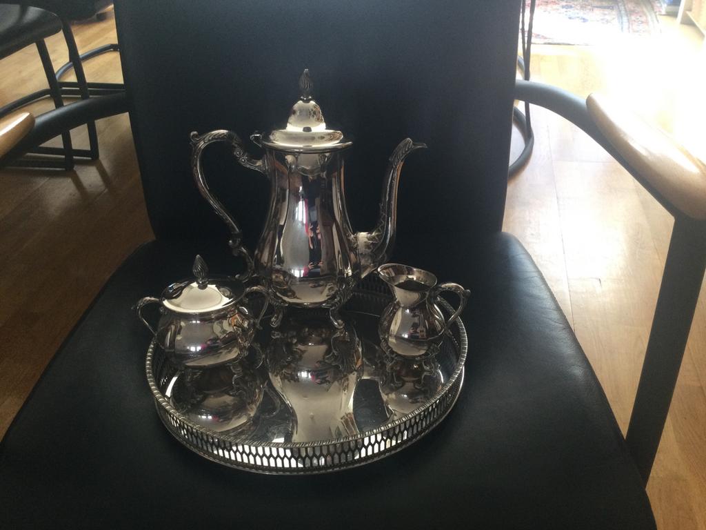 Antiek verzilverd theeservies met dienblad, Ophalen of Verzenden