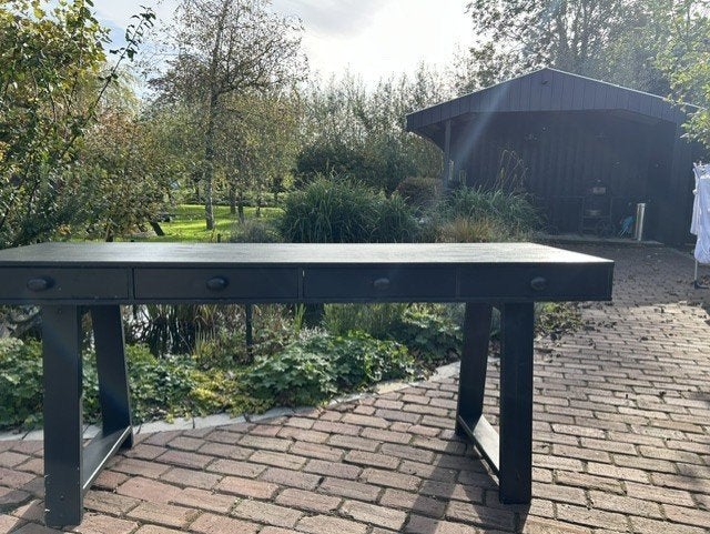 Stijlvol donkergrijs bureau / side table met 4 laden, Ophalen, Gebruikt, Hout, 150 tot 200 cm