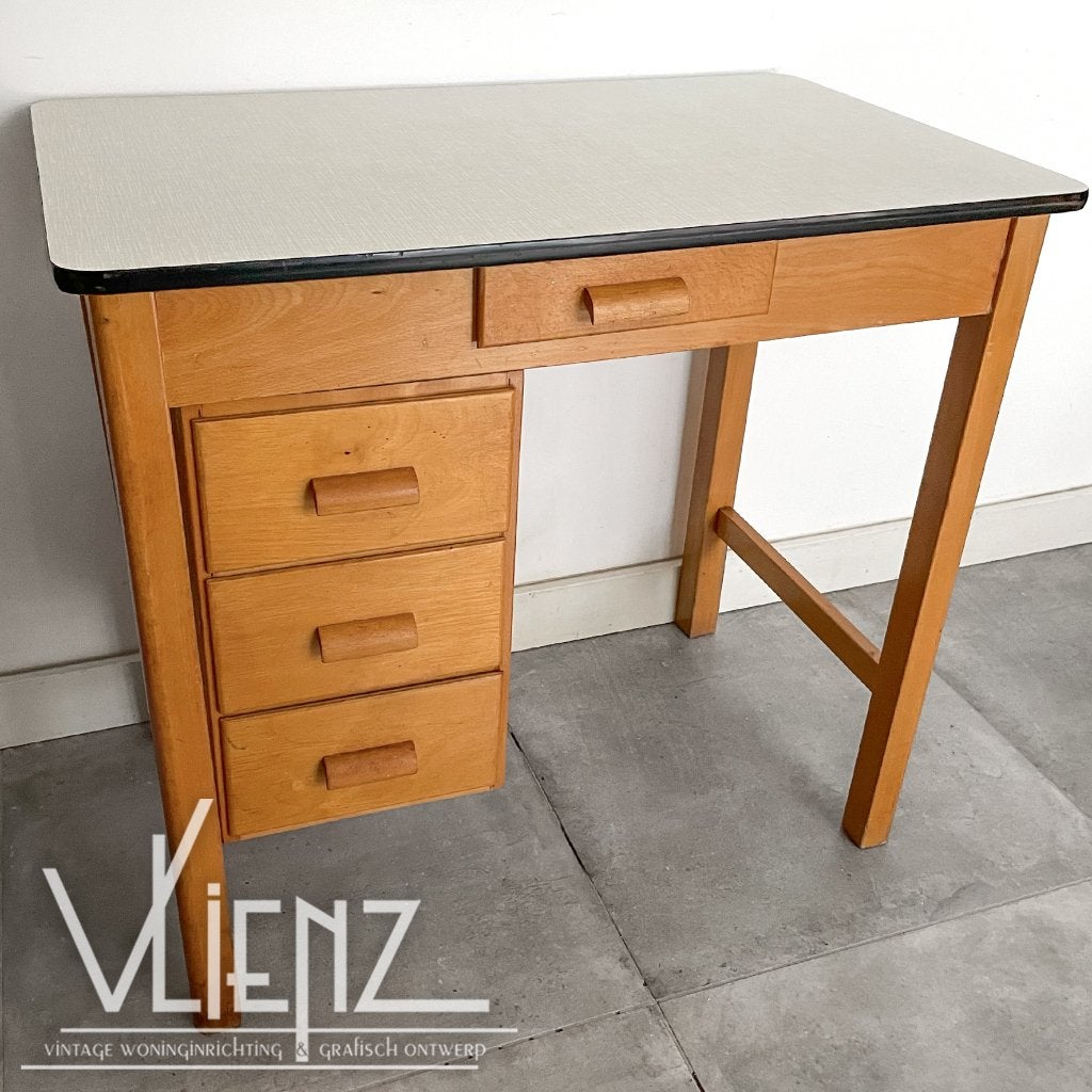 Vintage, mid century Piet Zwart bureau Bruynzeel, tafel, Ophalen, Gebruikt, Bruynzeel, -