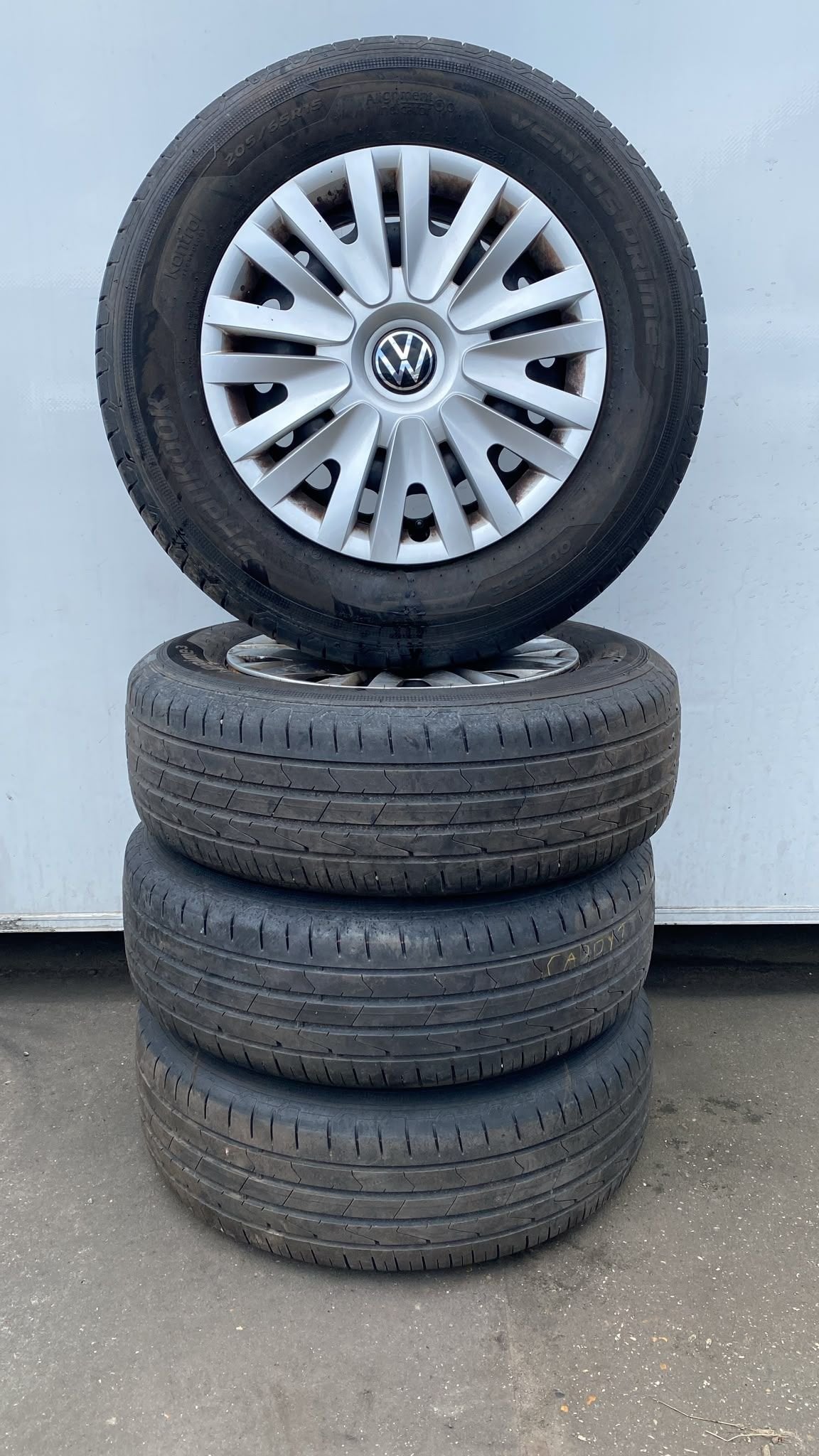 Volkswagen Caddy Golf 5 6 7 8 Zomer Banden Set 205-65-15 5x1, Gebruikt, -, -, Banden en Velgen