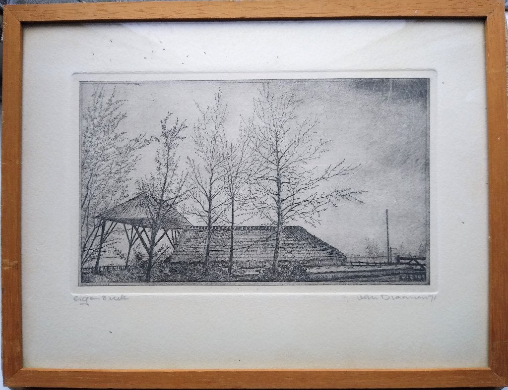 Ets ingelijst Hans Van Draanen  1971, Antiek en Kunst, Ophalen of Verzenden