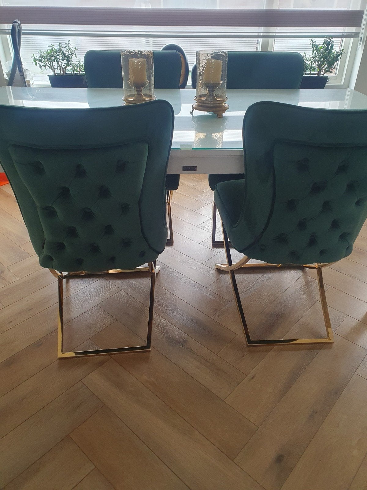 Set van 4 smaragdgroene Richmond stoelen, Overige kleuren, Modern, Luxe, Glamour, Ophalen of Verzenden, Zo goed als nieuw
