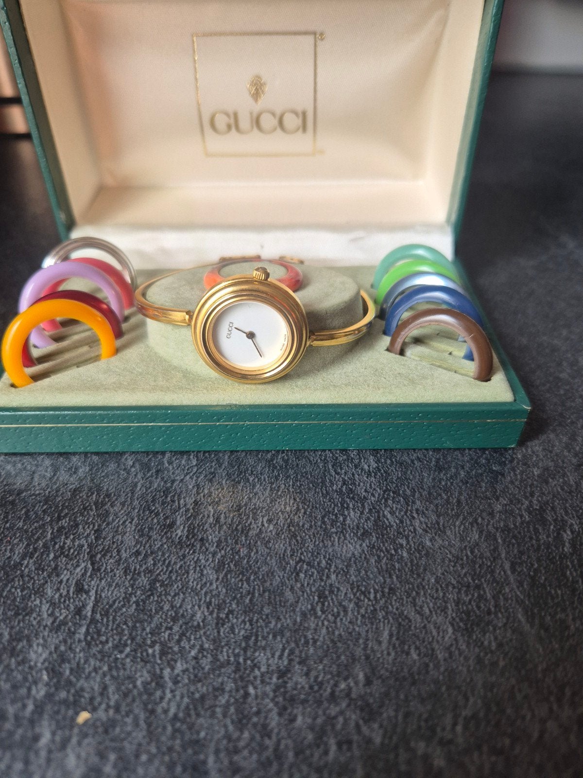 Gucci horloge met verwisselbare ringen, Overige merken, Overige materialen, Polshorloge, Overige materialen