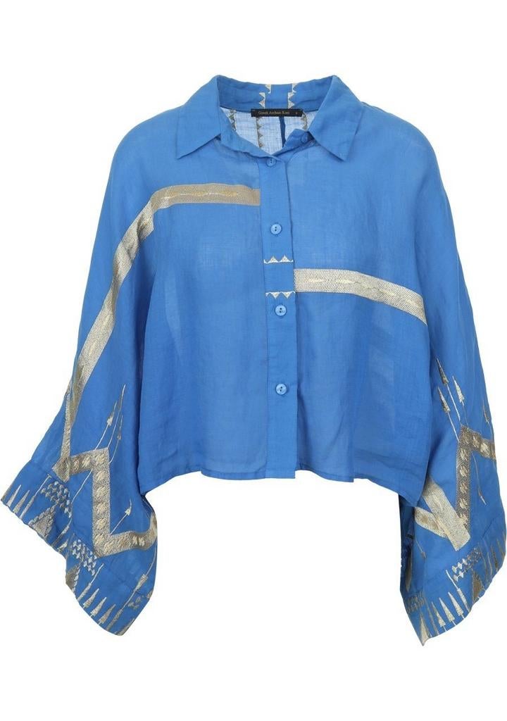 Greek Archaic Kori blouse Maat M. Ramie, Maat 38/40 (M), Blauw, Nieuw, Greek Archaic Kori