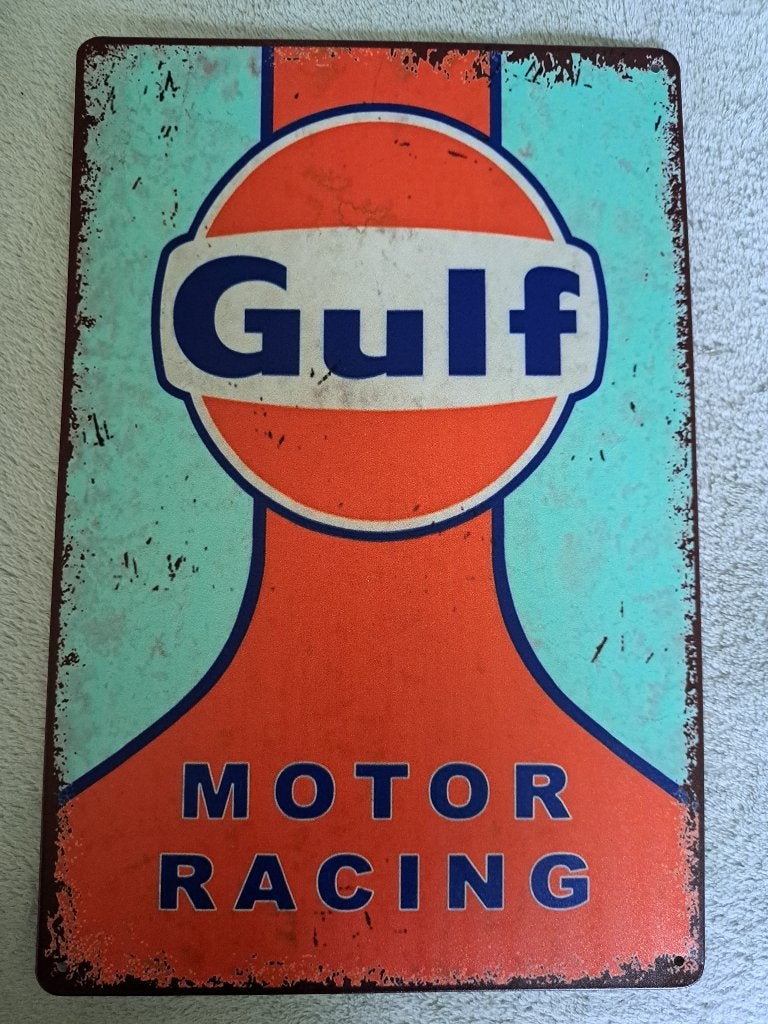 Vintage Gulf motor racing reclamebord - metaal, Verzamelen, Ophalen of Verzenden, Nieuw, Reclamebord