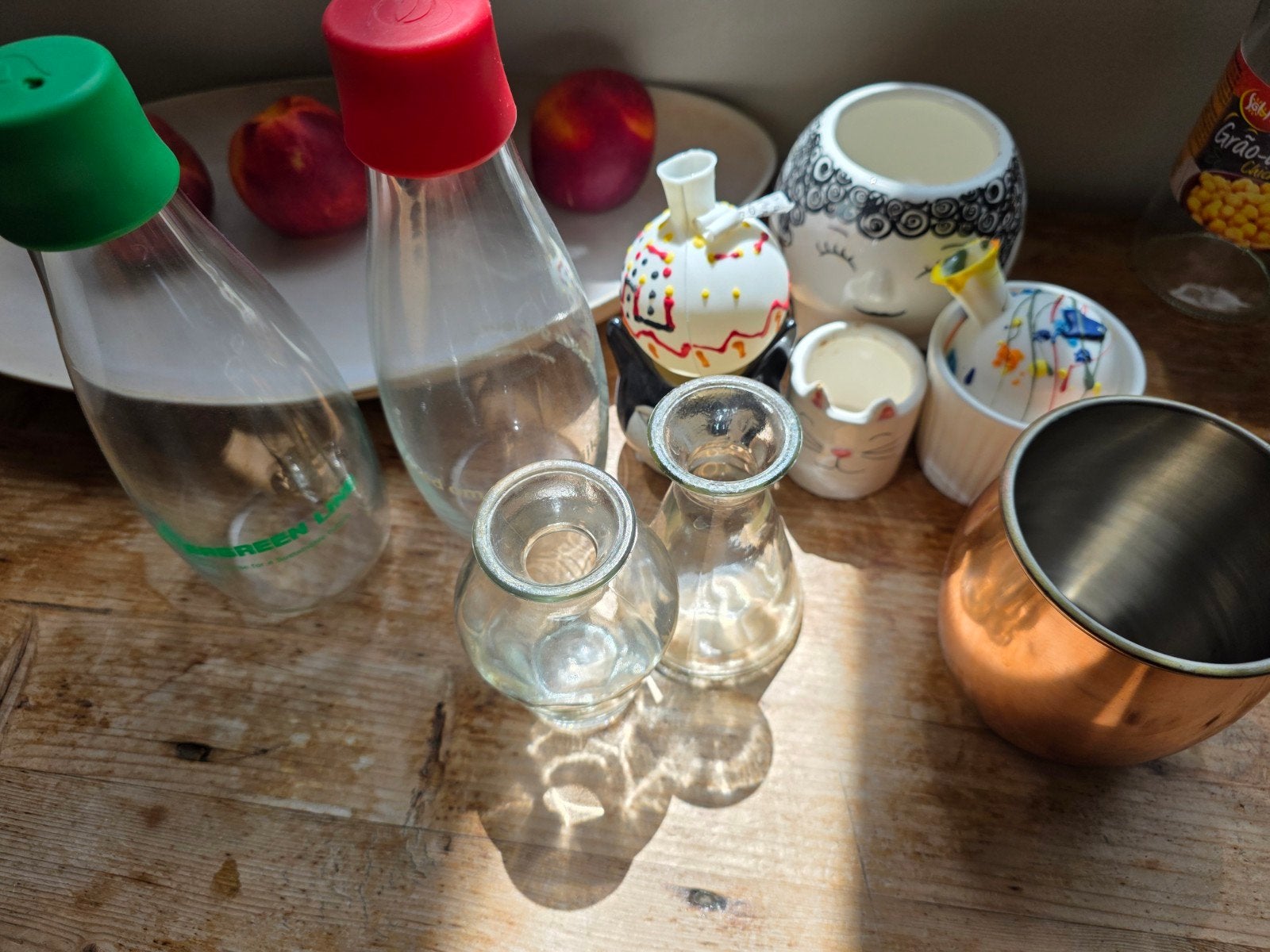 Gratis diverse vazen en potjes - Katten, glas, keramiek, Ophalen, Gebruikt, Meerkleurig, Glas