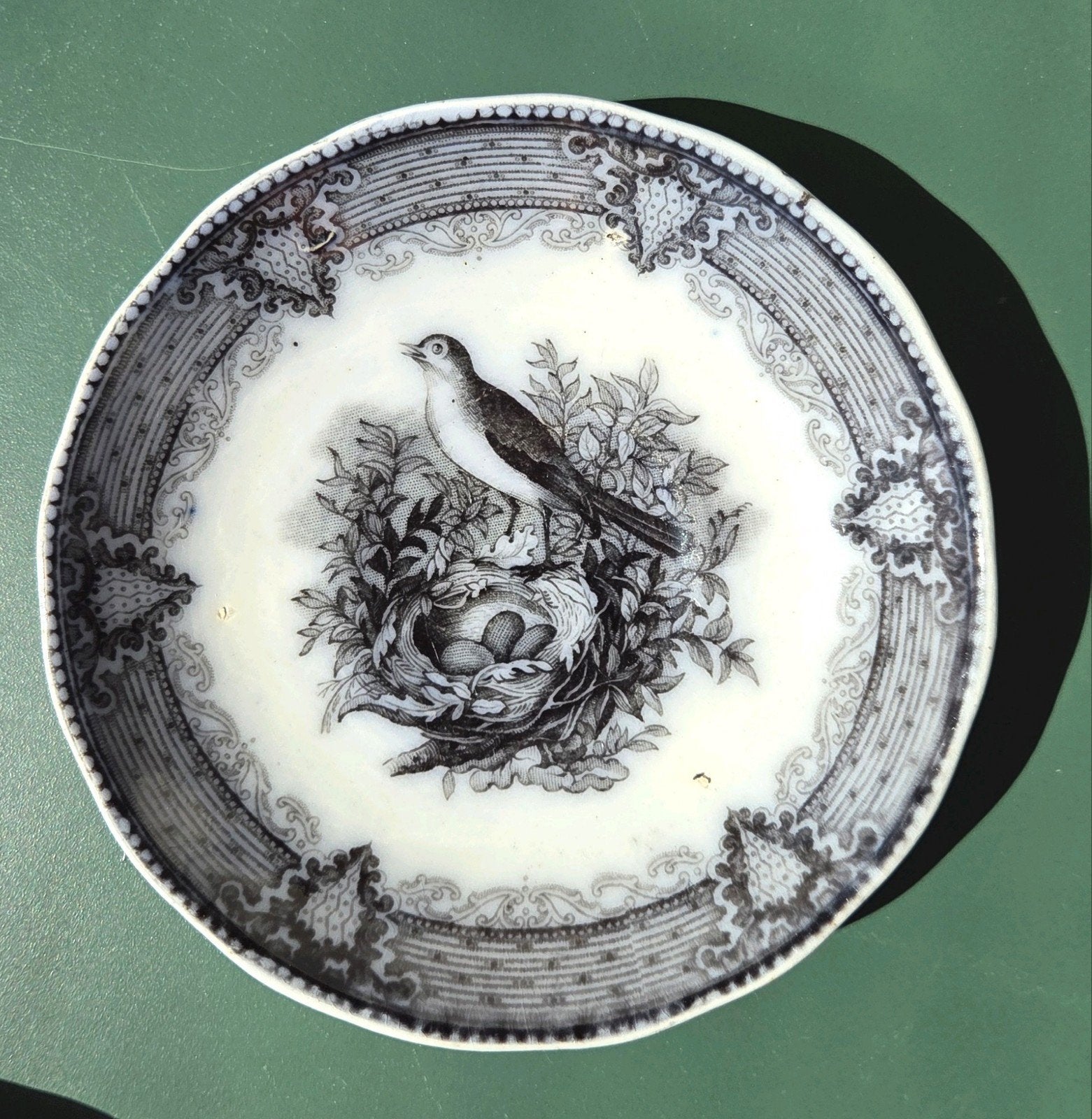 3 antieke Hackwood "Linnet" schaaltjes, ong 1850 "Vogeltjes", Ophalen of Verzenden