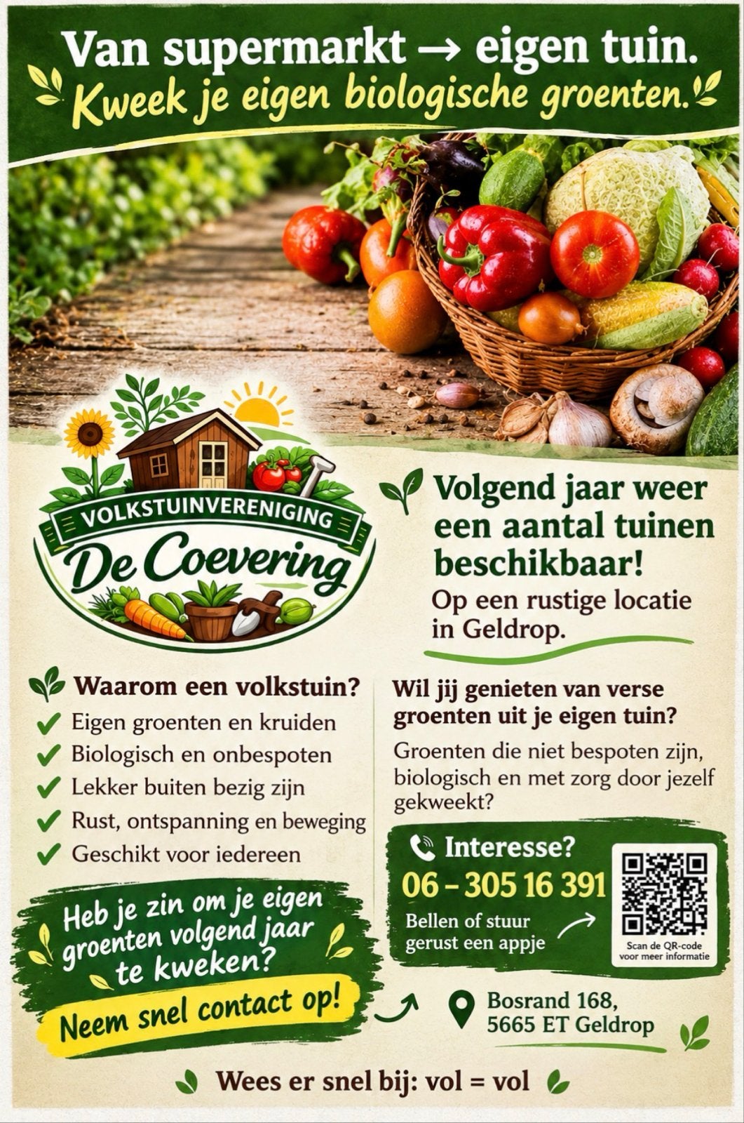 Volkstuin in Geldrop: Kweek je eigen biologische groenten!, Ophalen, Eenjarig, Groenteplanten, Volle zon