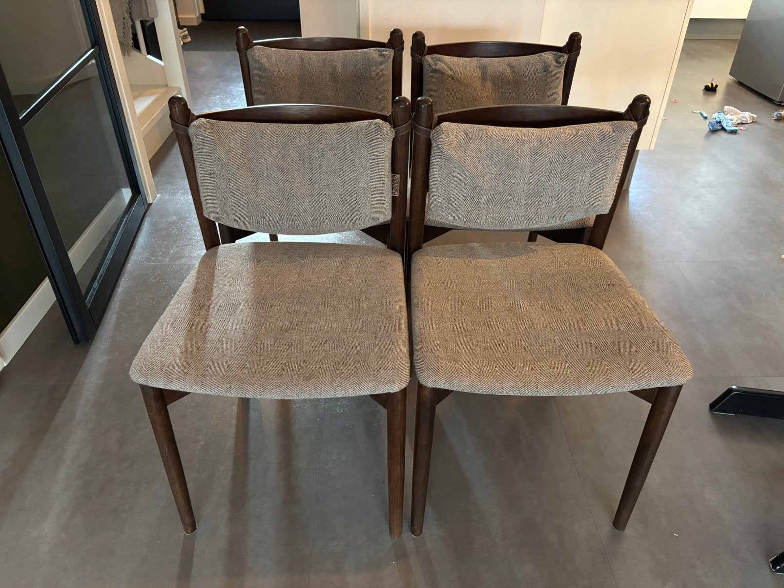 4x Dutchbone Torrance eetkamerstoelen, Huis en Inrichting, Ophalen, Gebruikt, Grijs, Vier