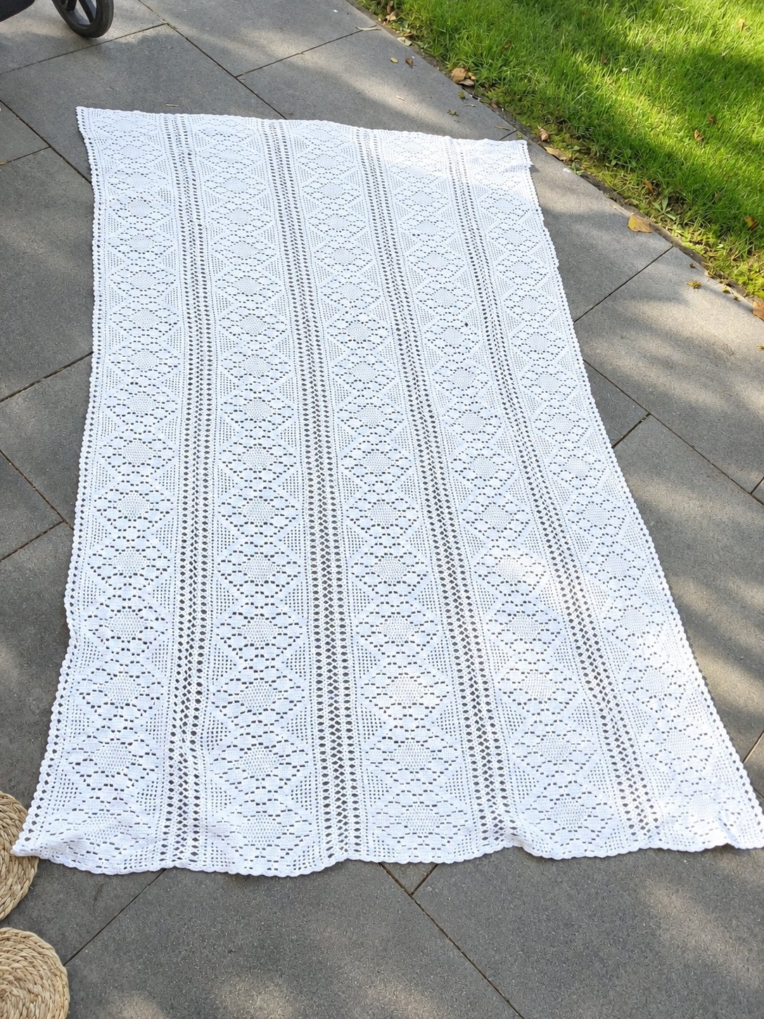 Gehaakt sprei bedsprei vintage brocante gehaakt gehaakte wit, Ophalen of Verzenden