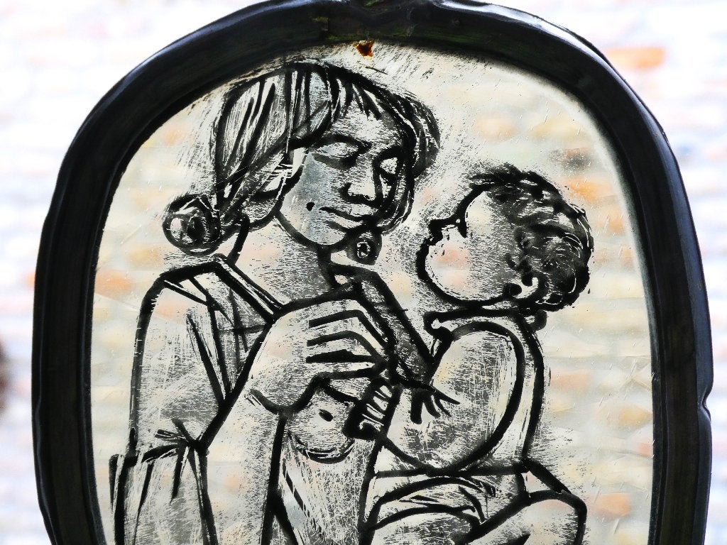 Handvervaardigd glas in lood raamhanger Moeder en Kind, Ophalen of Verzenden