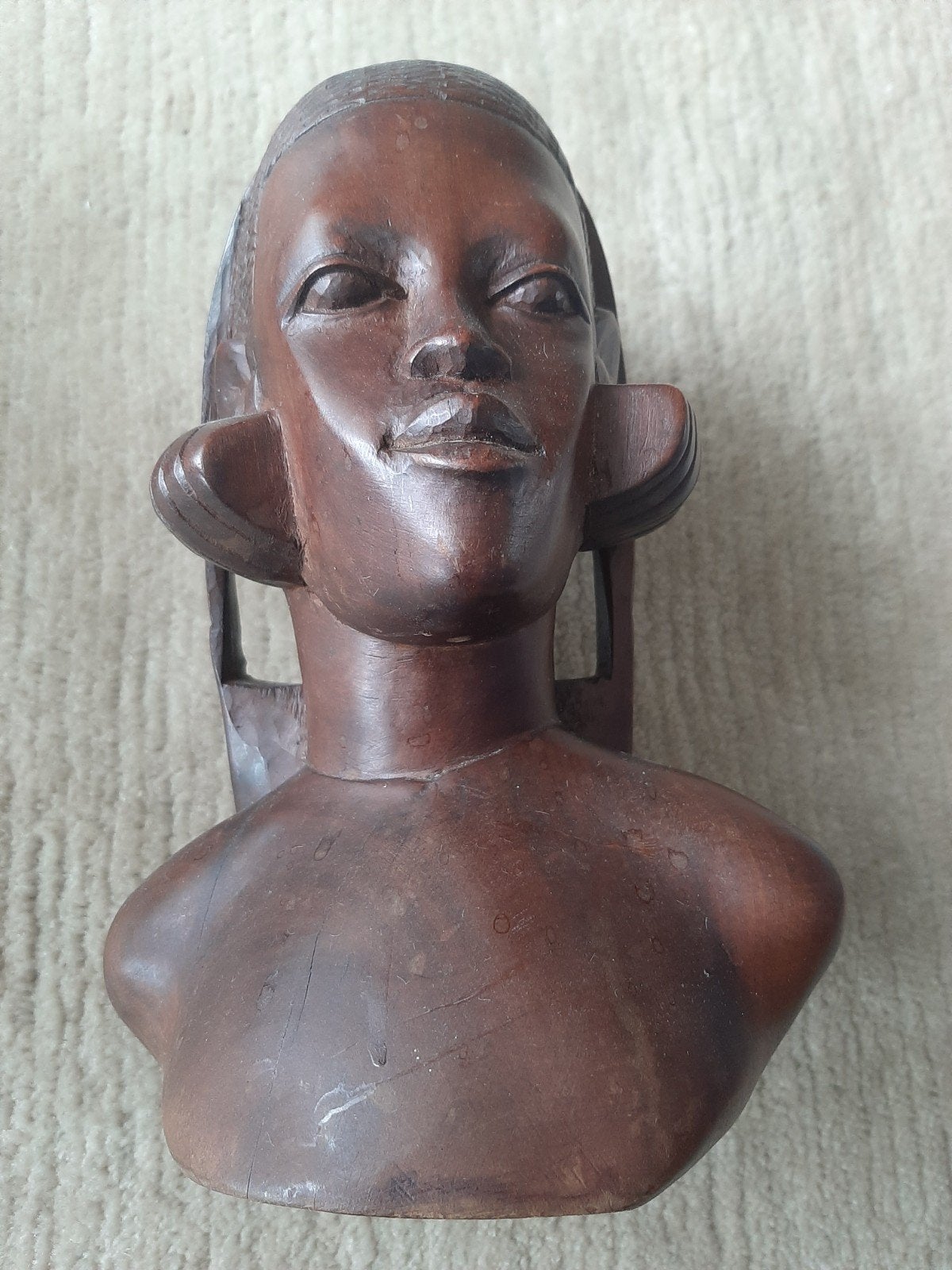 Vintage Afrikaans houten beeldje - Buste van een vrouw, Ophalen