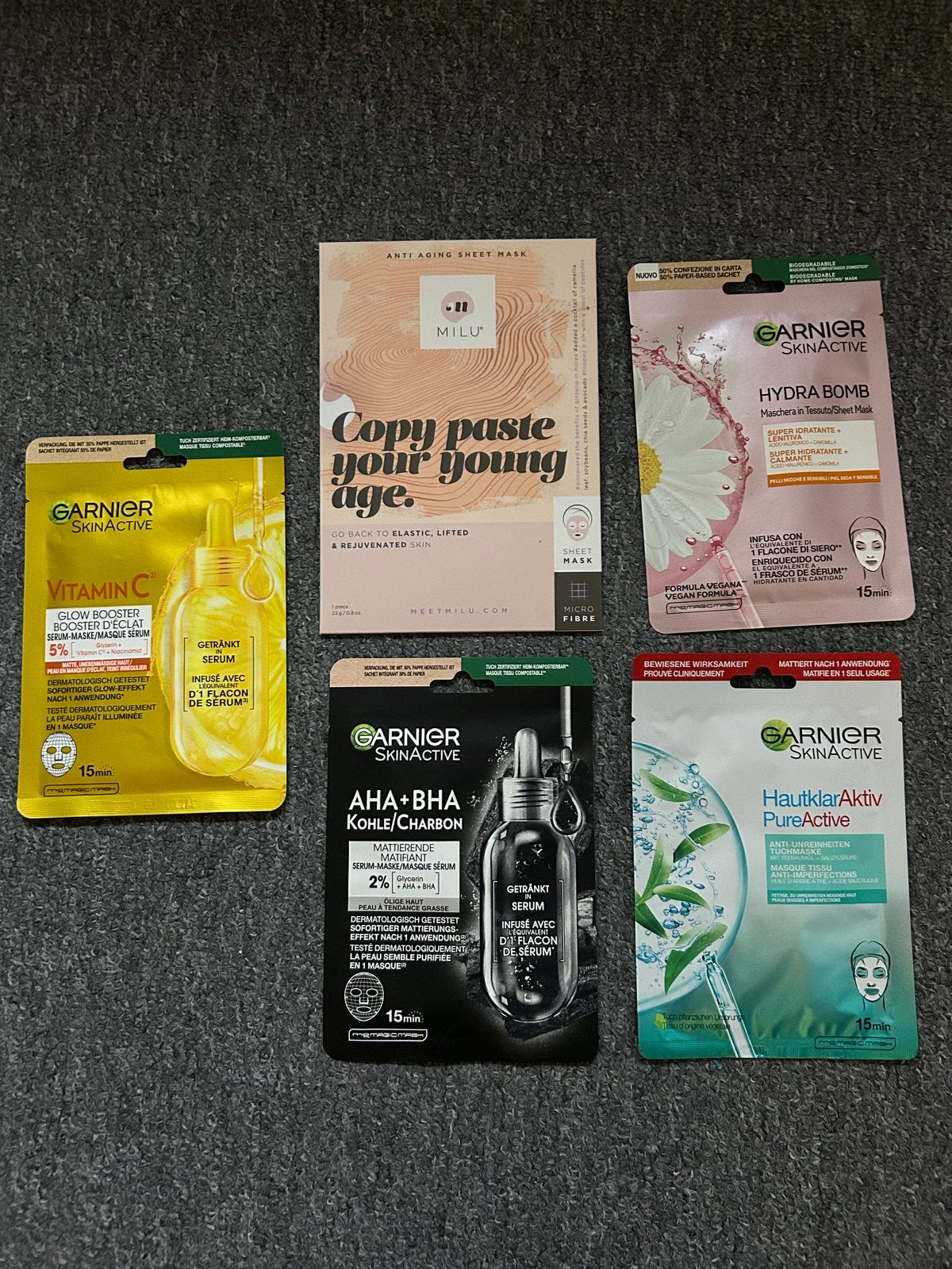 Garnier en Milu Gezichtsmaskers - Diverse Soorten, Ophalen of Verzenden, Nieuw, Gehele gezicht, Reiniging