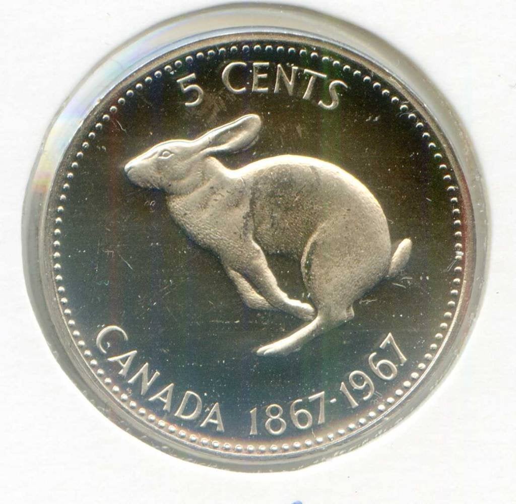 Canada 5 Cents 1967 - 100 Jaar Canada - Konijn - Prooflike, Postzegels en Munten, Ophalen of Verzenden, Noord-Amerika