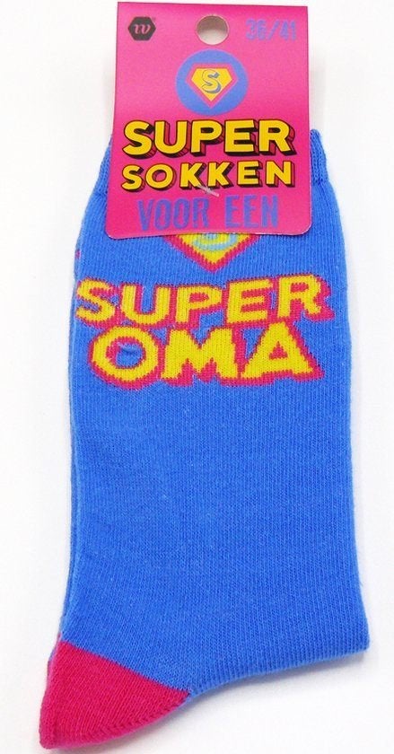 Super Sokken Voor een - Super Oma - Maat 36 / 41 - Cadeau, Sokken en Kniesokken, Blauw, Nieuw, Ophalen of Verzenden