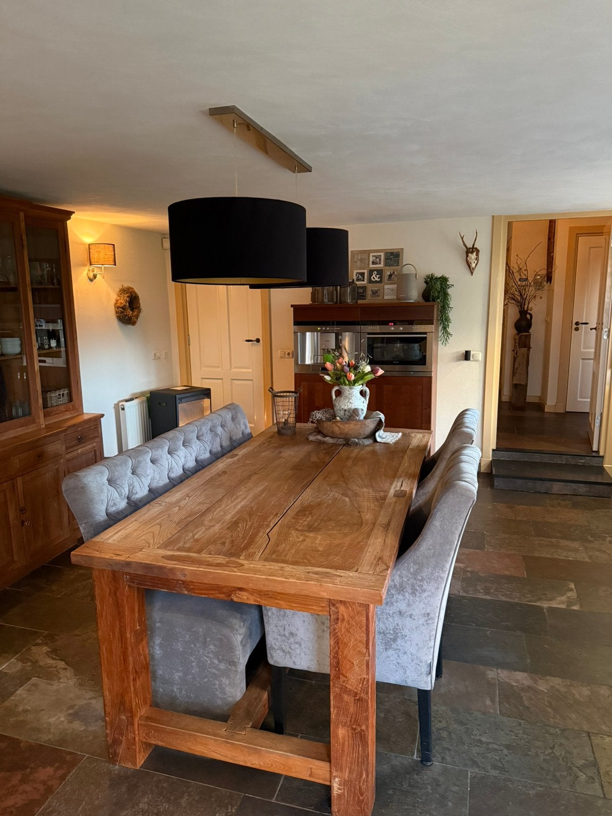 Bankje op wieltjes en twee stoelen., Huis en Inrichting, Ophalen, Gebruikt, Twee, Landelijk