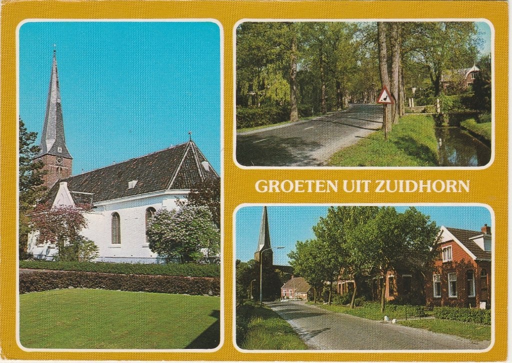 ZUIDHORN Kerk Rijksweg Centrum Groeten, Verzamelen, Verzenden, 1960 tot 1980, Ongelopen, Groningen