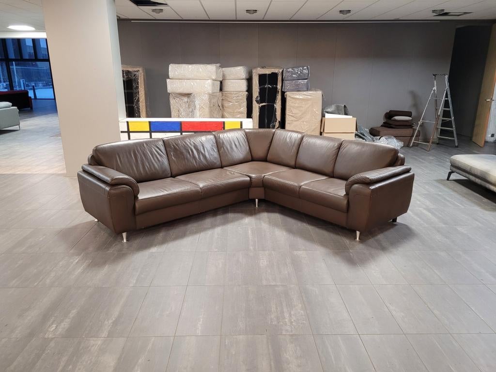 ✅️ GEREINIGD donkerbruine leder hoekbank 280x250 BEZORGEN, 250 tot 300 cm, Info@onbekend.nl, Hoekbank, 75 tot 100 cm