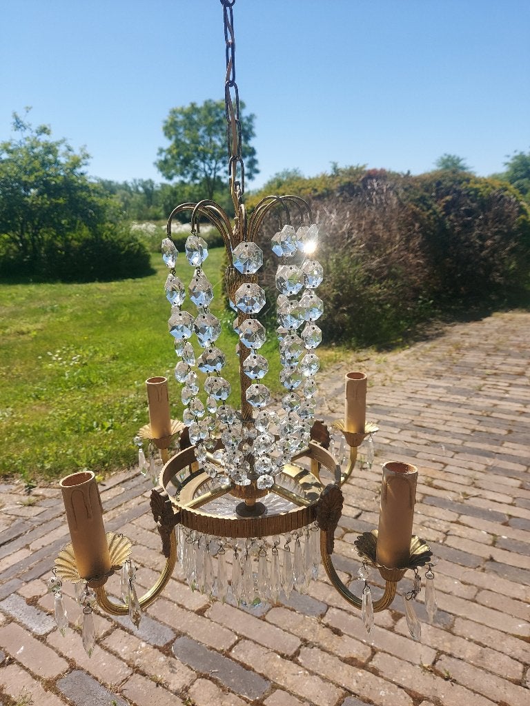 Kristallen kroonluchter, Huis en Inrichting, Lampen | Kroonluchters, Ophalen, Gebruikt, Glas