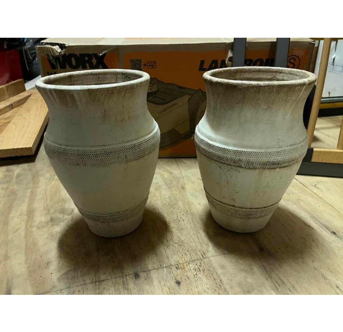 2 plantenpotten/vazen creme 25 hoog, Ophalen, Steen, Minder dan 30 cm, Rond