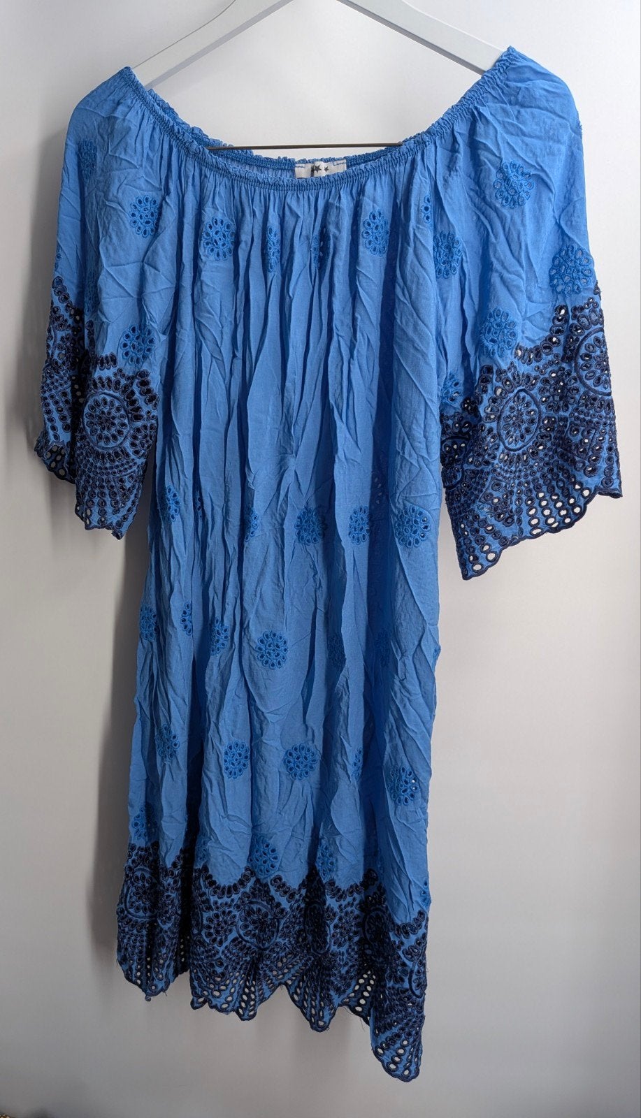 Boho jurk/tuniek felblauw met borduurwerk - Maat L (3515*), Maat 38/40 (M), Blauw, New collection, Ophalen of Verzenden