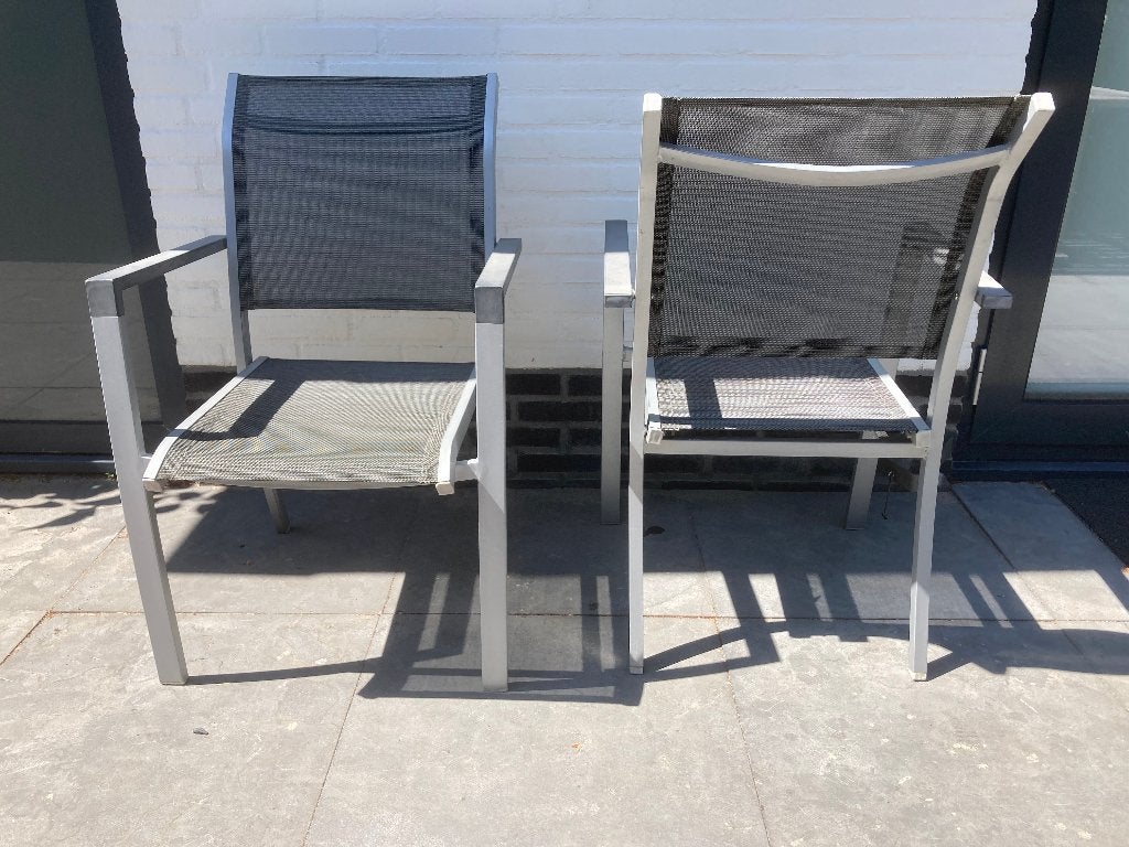 Set van 6 aluminium tuinstoelen met textileen, Ophalen, Gebruikt, Aluminium, Stapelbaar