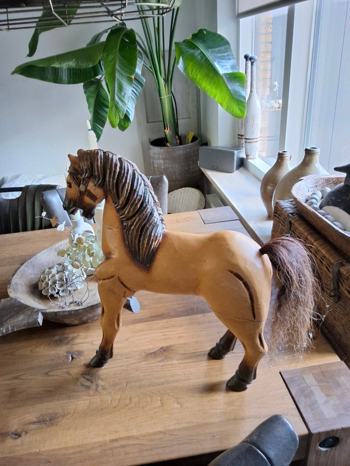 Decoratief houten paard met echt haar, Antiek en Kunst, Ophalen of Verzenden