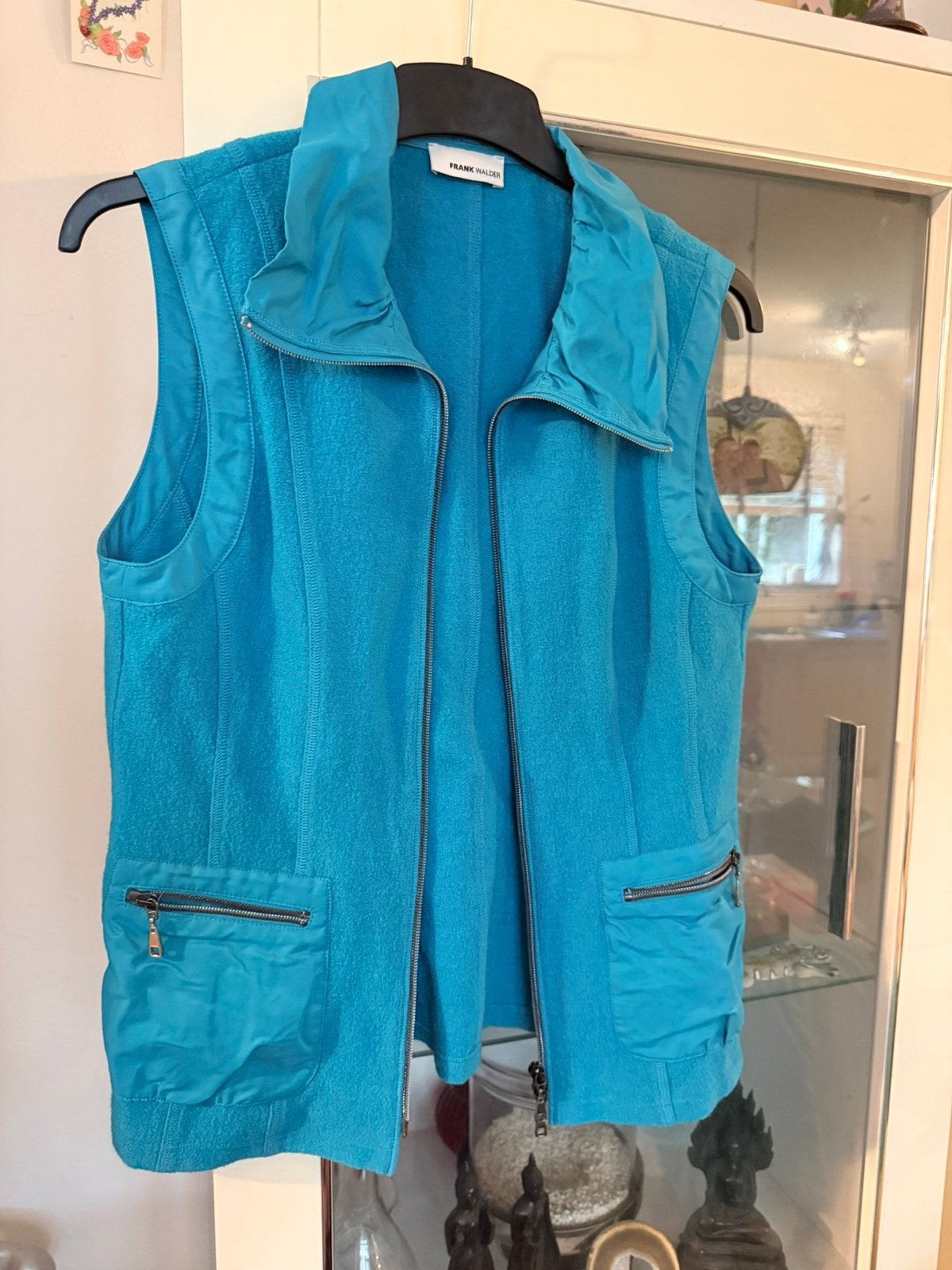 Frank Walder turquoise fleece bodywarmer maat 42, Ophalen of Verzenden, Zo goed als nieuw, Maat 42/44 (L), Blauw