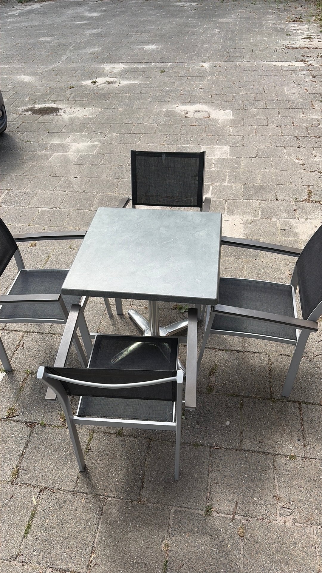 Compleet terras  60 stoelen 25 tafels cafe restaurant, Ophalen, Zo goed als nieuw, Aluminium, Meer dan 8 zitplaatsen