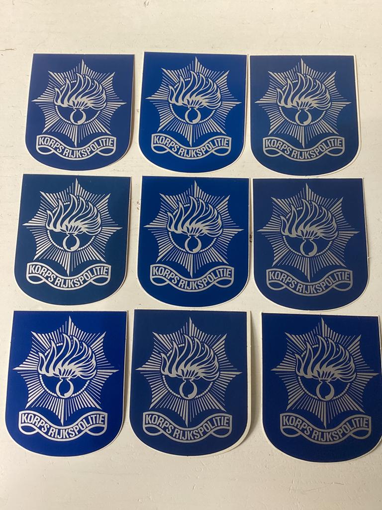 9 stickers Korps Rijkspolitie, Verzenden, Zo goed als nieuw
